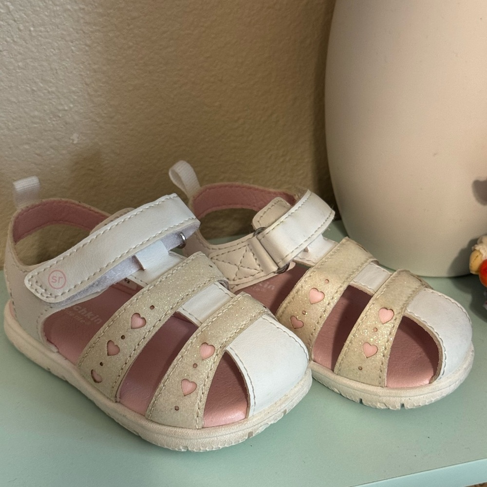 Stride Rite White and Pink Heart Sandals